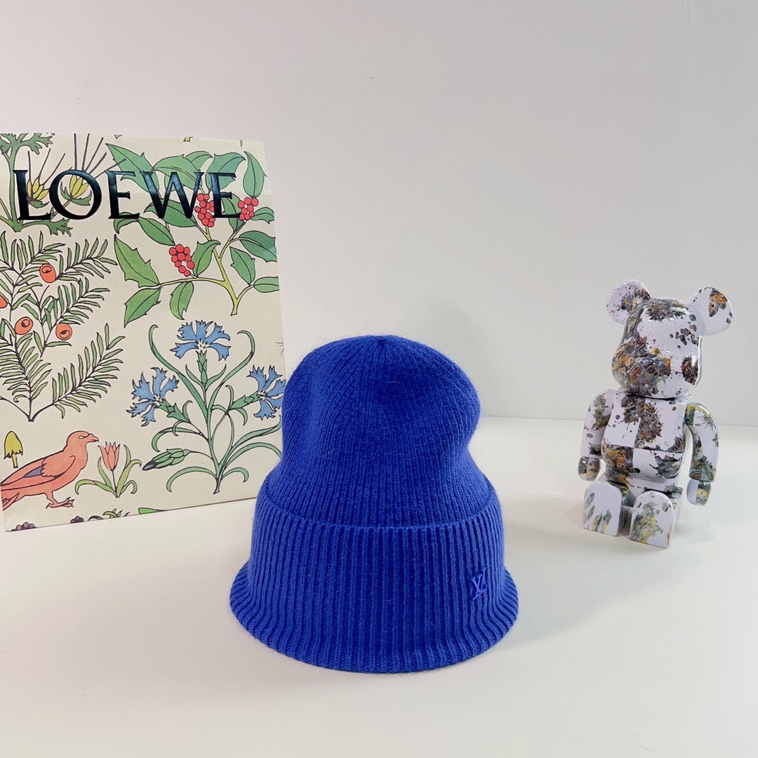 Louis Vuitton Unisex LV Ahead Beanie One Size Blue Cashmere Enamel Initials