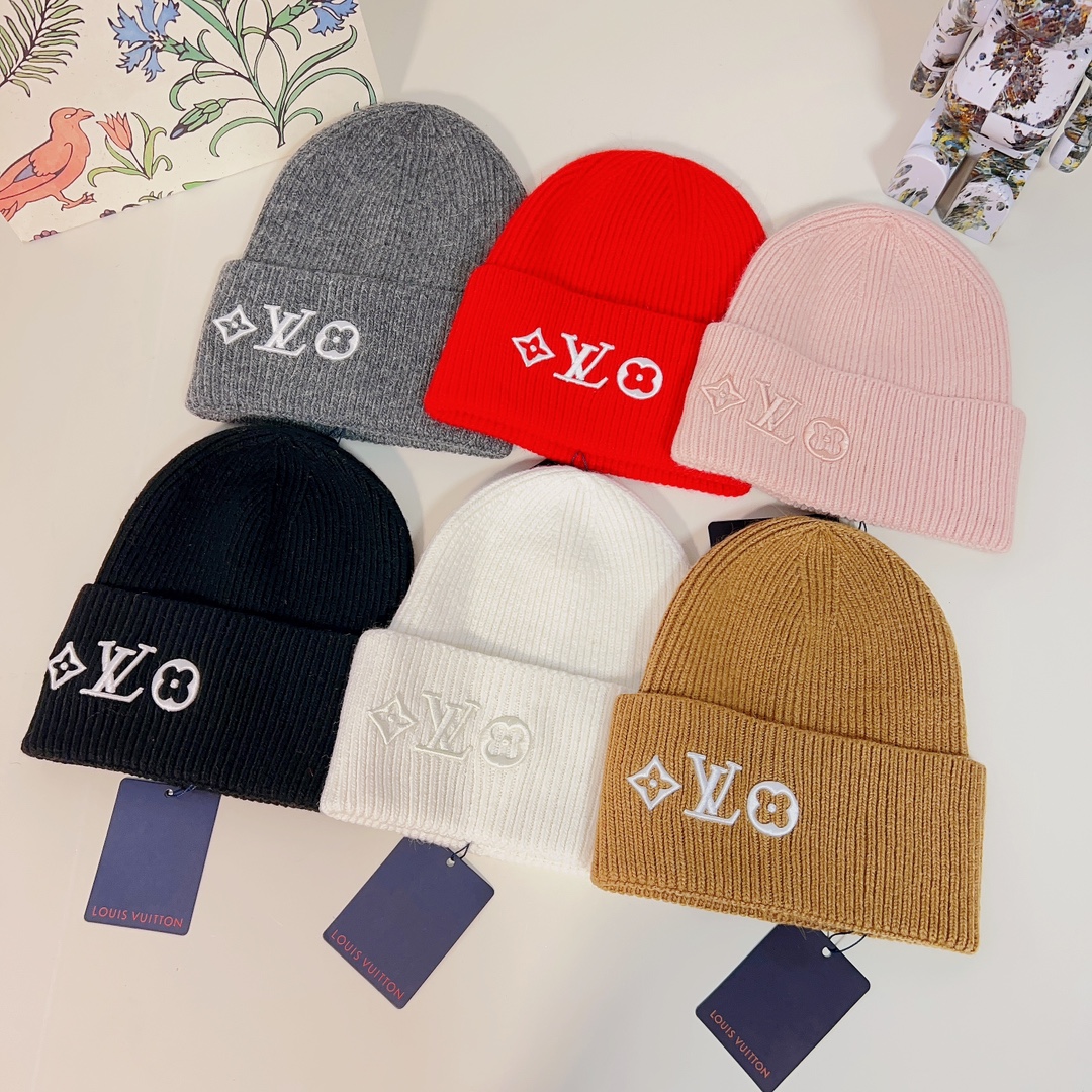 Louis Vuitton Unisex LV Headline Beanie Black Wool Monogram Flowers