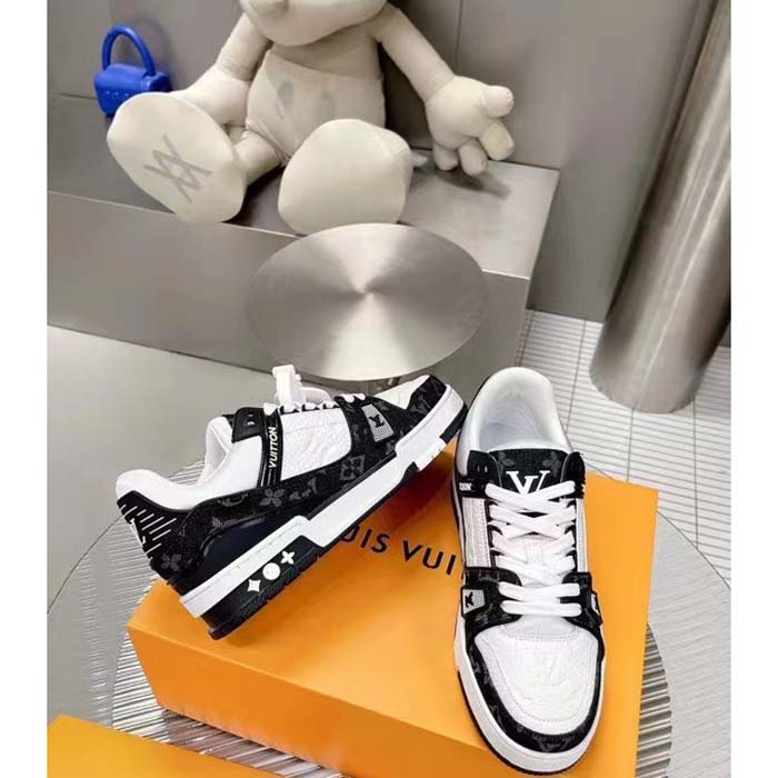 Louis Vuitton Unisex LV Trainer Sneaker Black Monogram Denim Monogram Embossed Grained Calf