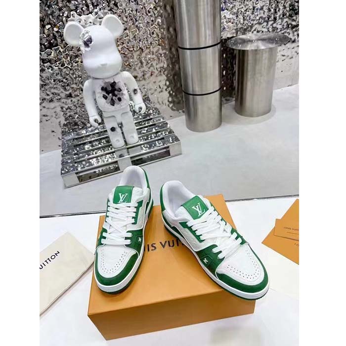 Louis Vuitton Unisex LV Trainer Sneaker Green Mini Monogram Embossed Calf Leather