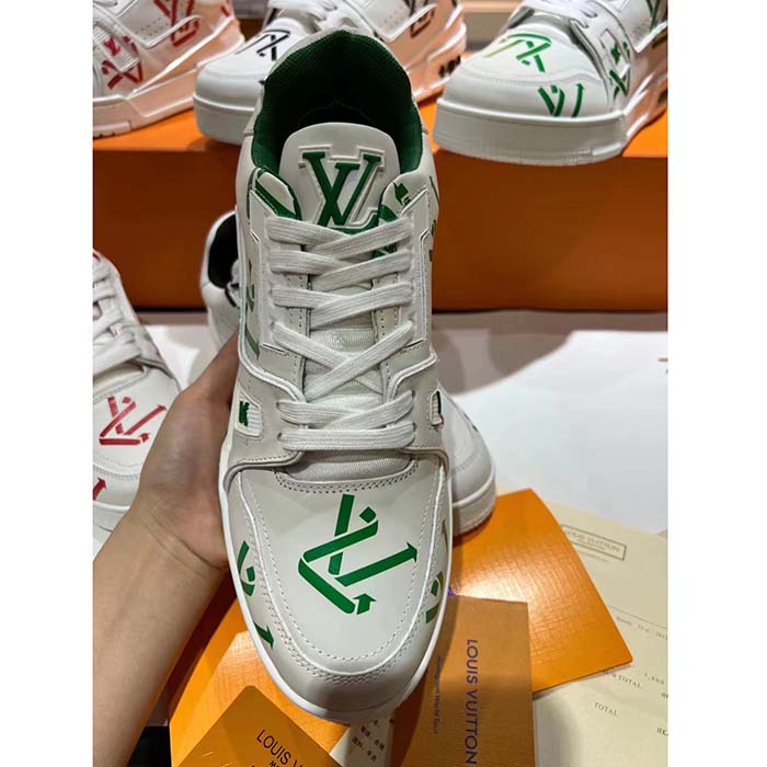 Louis Vuitton Unisex LV Trainer Sneaker Green Mix Sustainable Materials Monogram Flowers
