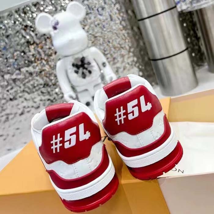 Louis Vuitton Unisex LV Trainer Sneaker Red Mini Monogram Embossed Calf Leather