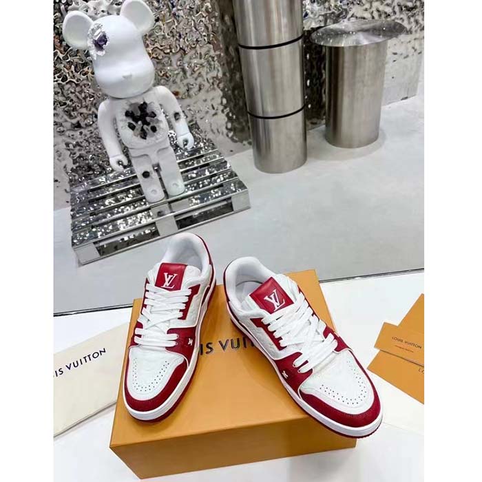 Louis Vuitton Unisex LV Trainer Sneaker Red Mini Monogram Embossed Calf Leather