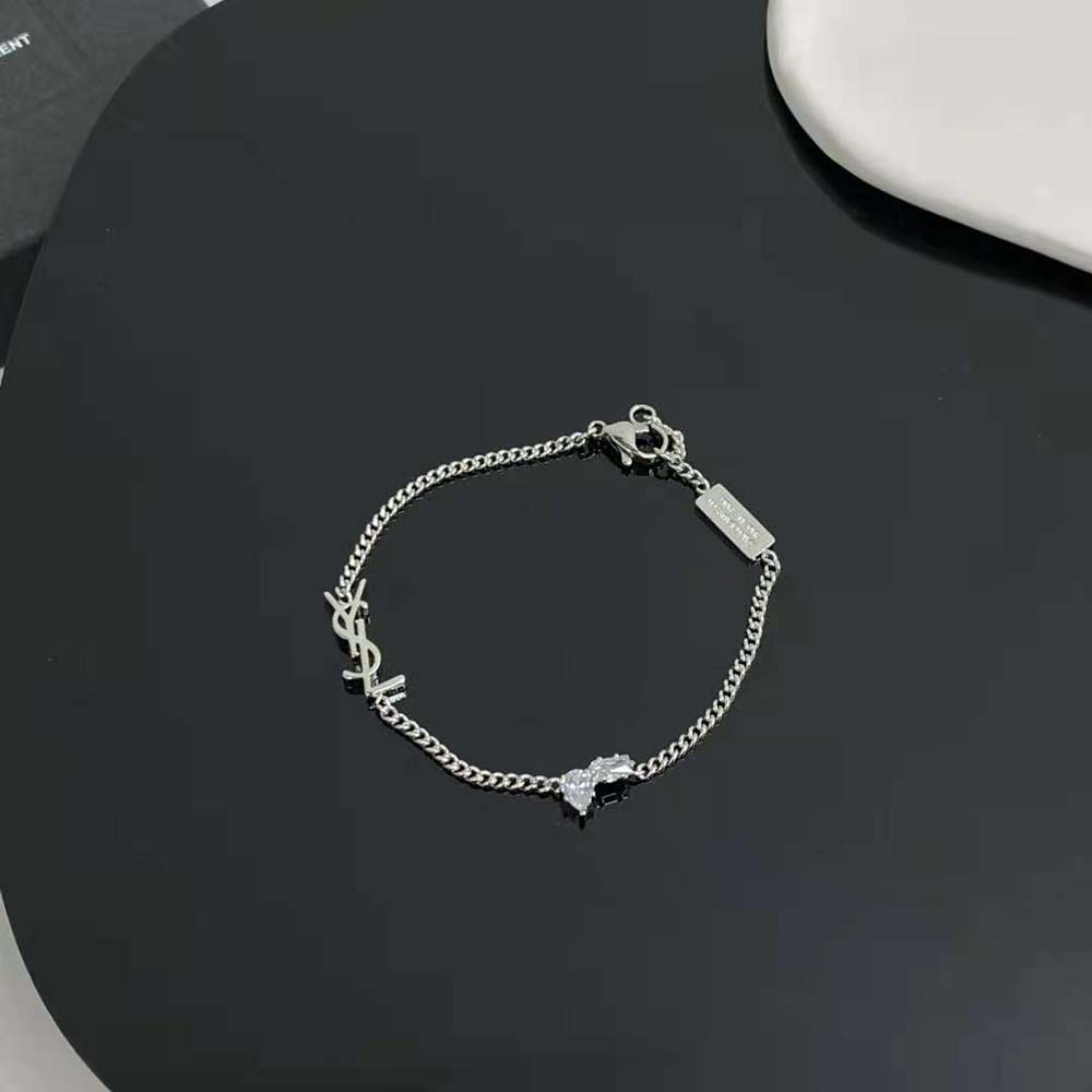 Saint Laurent YSL Women Opyum Charm Bracelet in Metal and Rhinestone