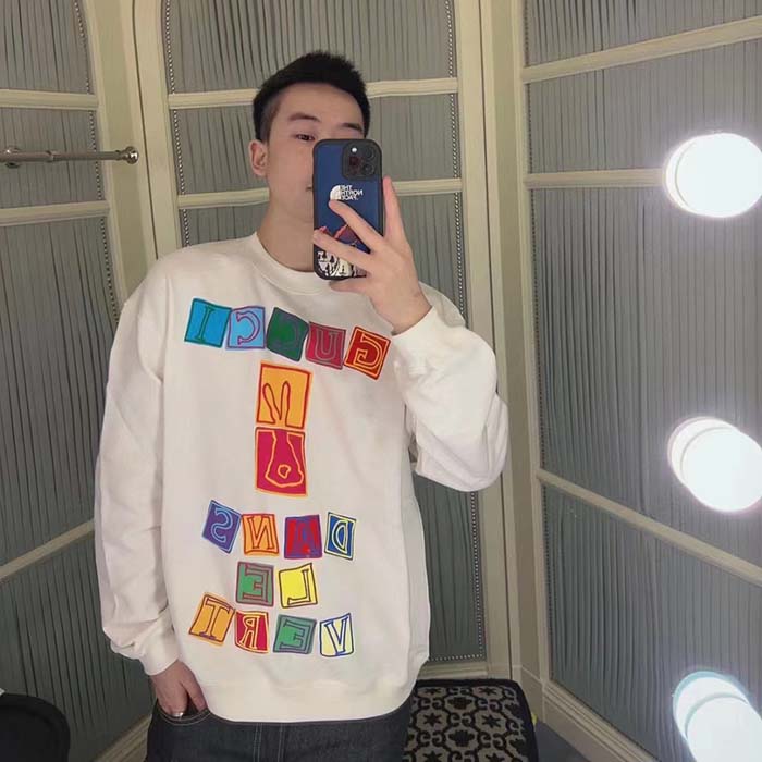 G*u*i men gg cotton jersey sweatshirt crewneck rib cotton long sleeves