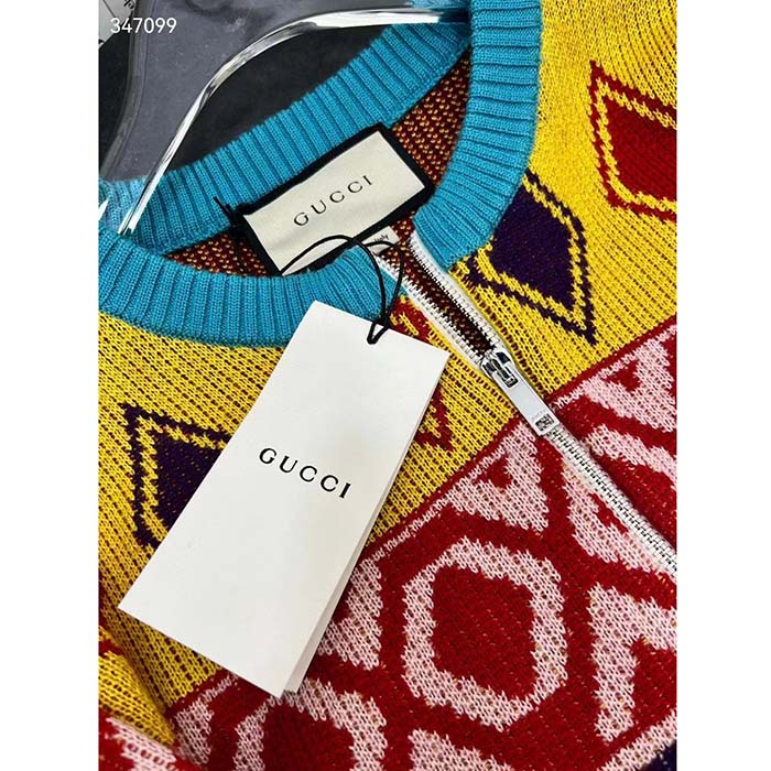 G*u*i men gg wool jacquard zip jacket multicolor geometric motif wool bunny label