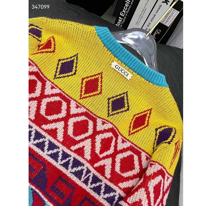G*u*i men gg wool jacquard zip jacket multicolor geometric motif wool bunny label