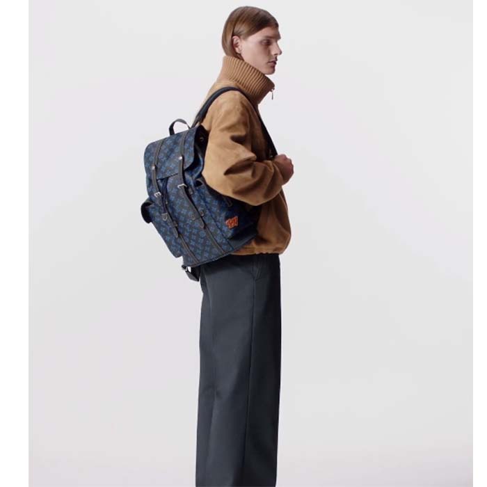 Louis Vuitton LV Unisex Christopher MM Backpack Blue Monogram Coated Canvas