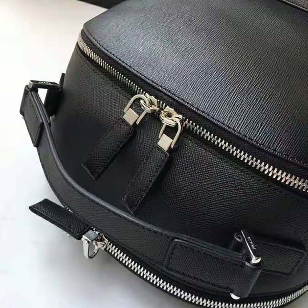 Prada Unisex Saffiano Leather Backpack Metal Hardware-Black