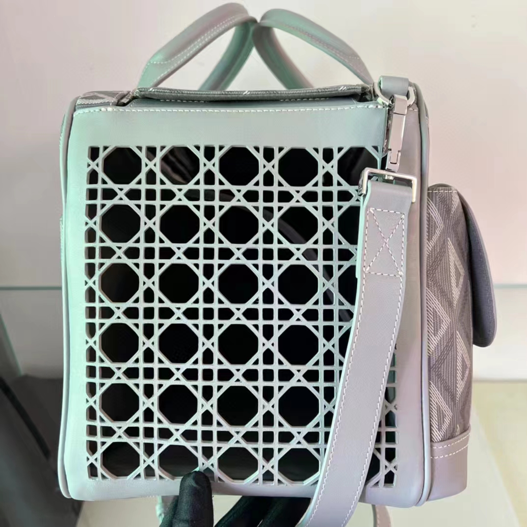 dior unisex cd hit the road pet carrier bag gray Di*m*nd canvas smooth calfskin