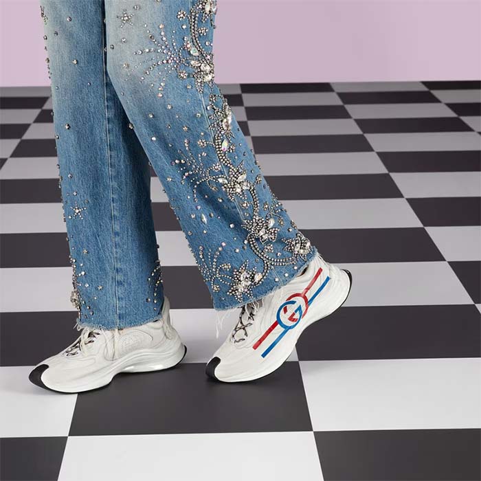 G*u*i unisex gg run sneaker white leather blue mid heel red interlocking g 6 cm heel
