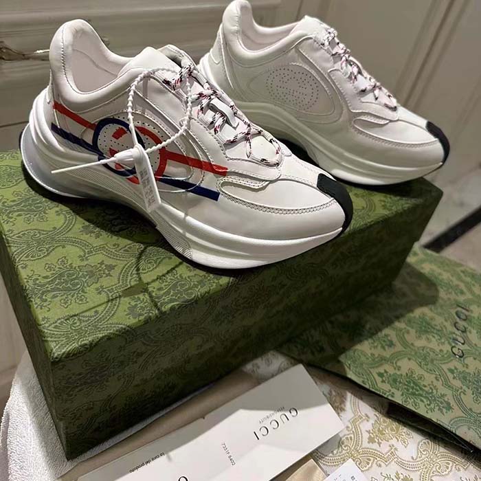 G*u*i unisex gg run sneaker white leather blue mid heel red interlocking g 6 cm heel