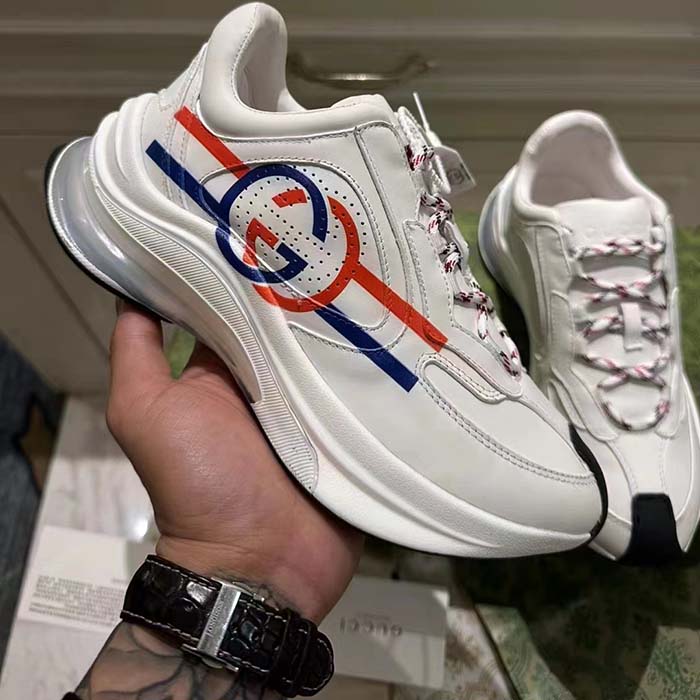 G*u*i unisex gg run sneaker white leather blue mid heel red interlocking g 6 cm heel