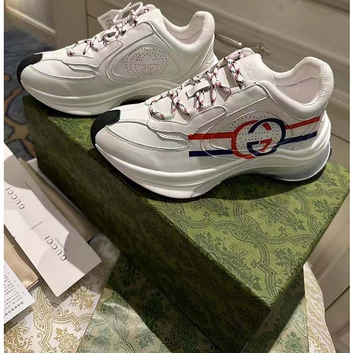 G*u*i unisex gg run sneaker white leather blue mid heel red interlocking g 6 cm heel