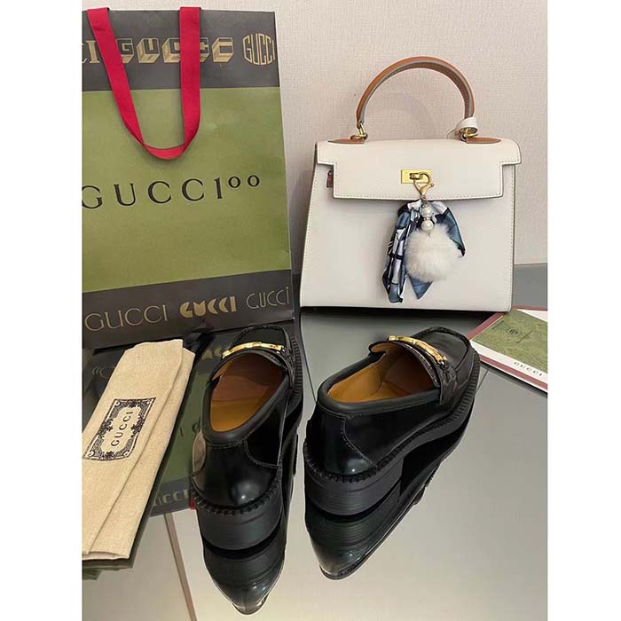 G*u*i unisex gg loafer interlocking g shiny black leather studs rubber low heel