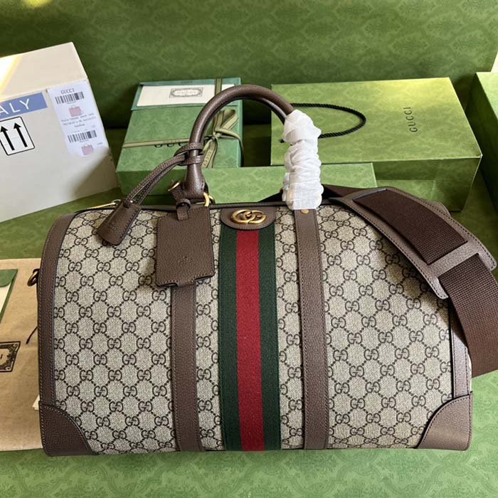 G*u*i unisex savoy large duffle bag beige ebony gg supreme canvas double g