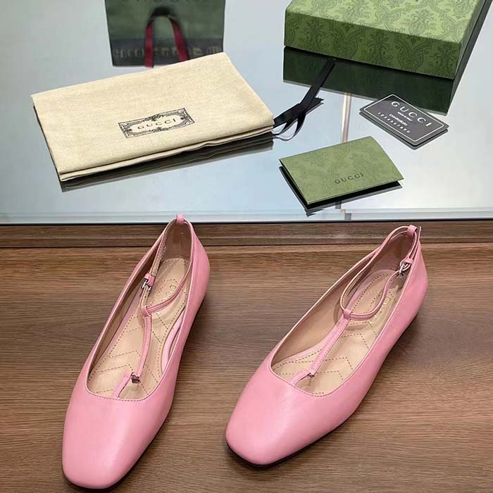 G*u*i women gg ballet flat double g pink leather sole flat 1 cm heel