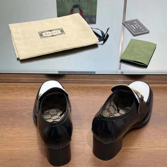 G*u*i women gg loafer interlocking g black white leather mid 6 cm heel