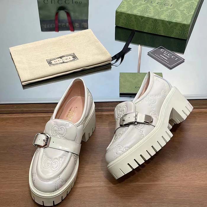 G*u*i women gg matelassé loafer off white leather low 2.5 cm heel