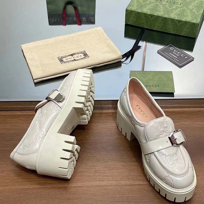 G*u*i women gg matelassé loafer off white leather low 2.5 cm heel