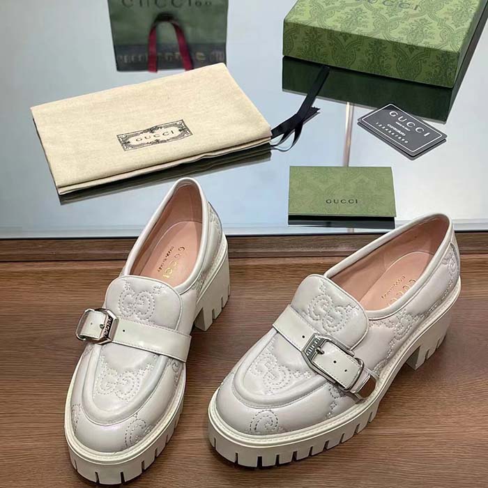 G*u*i women gg matelassé loafer off white leather low 2.5 cm heel