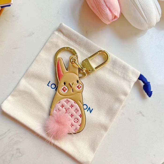 Louis Vuitton Unisex LV Bunny Key Holder Brown Pink Leather Canvas Mink