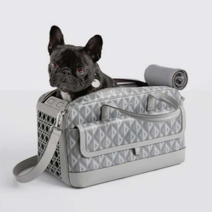 dior unisex cd hit the road pet carrier bag gray Di*m*nd canvas smooth calfskin