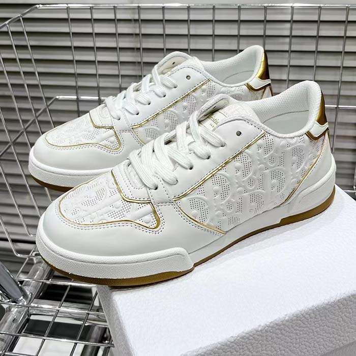 Dior Unisex Shoes CD One Sneaker White Gold-Tone Dior Oblique Perforated Calfskin