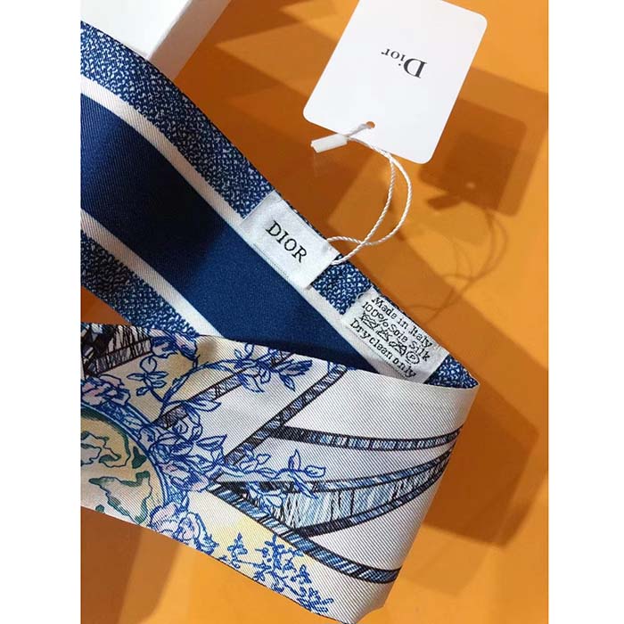 Dior Women CD Rêve D’Infini Mitzah Scarf Blue Multicolor Silk Twill
