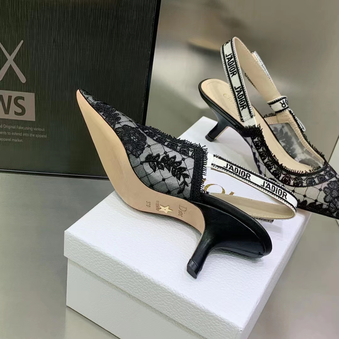 Dior Women Shoes J’Adior Slingback Pump Black Transparent Mesh Embroidered Roses