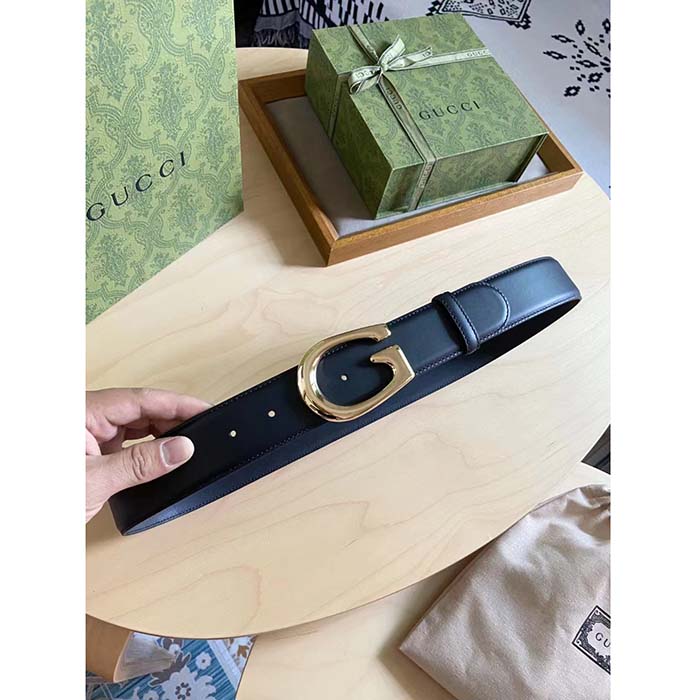 G*u*i gg unisex belt with g buckle black leather 4 cm width