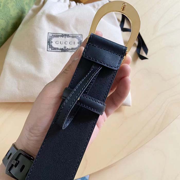 G*u*i gg unisex belt with g buckle black leather 4 cm width