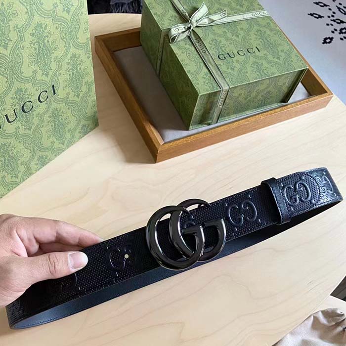 G*u*i gg unisex gg marmont embossed leather belt double g buckle 4 cm width