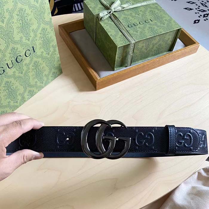 G*u*i gg unisex gg marmont embossed leather belt double g buckle 4 cm width