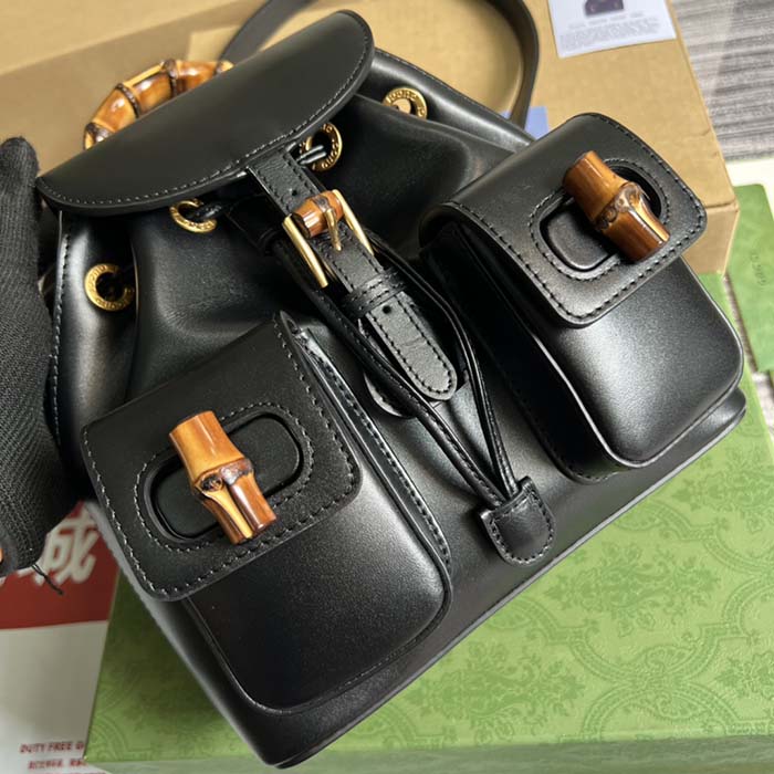 G*u*i unisex gg bamboo small backpack black leather bamboo handle