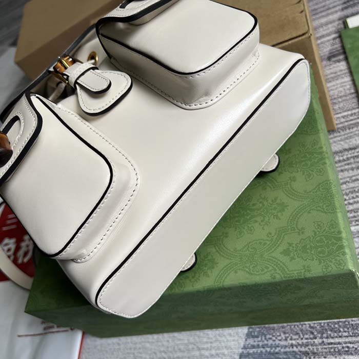 G*u*i unisex gg bamboo small backpack white leather bamboo handle