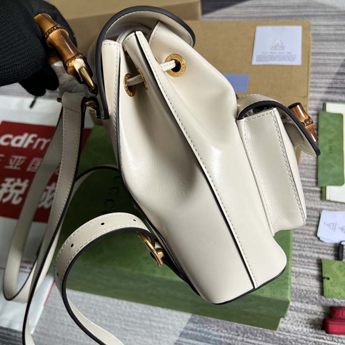 G*u*i unisex gg bamboo small backpack white leather bamboo handle