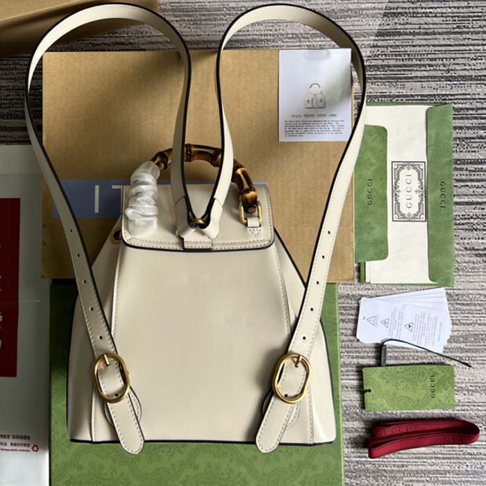 G*u*i unisex gg bamboo small backpack white leather bamboo handle