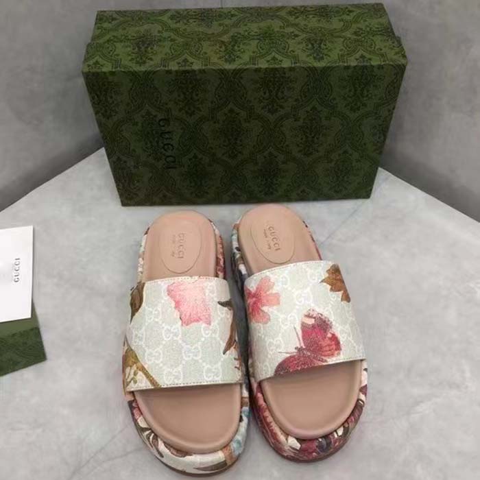 G*u*i unisex gg flora slide sandal multicolored supreme print canvas low heel