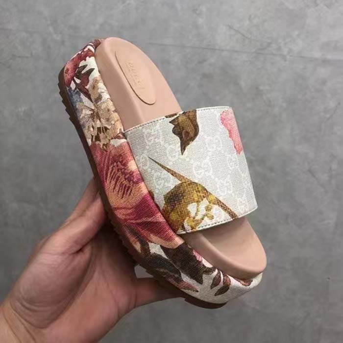 G*u*i unisex gg flora slide sandal multicolored supreme print canvas low heel