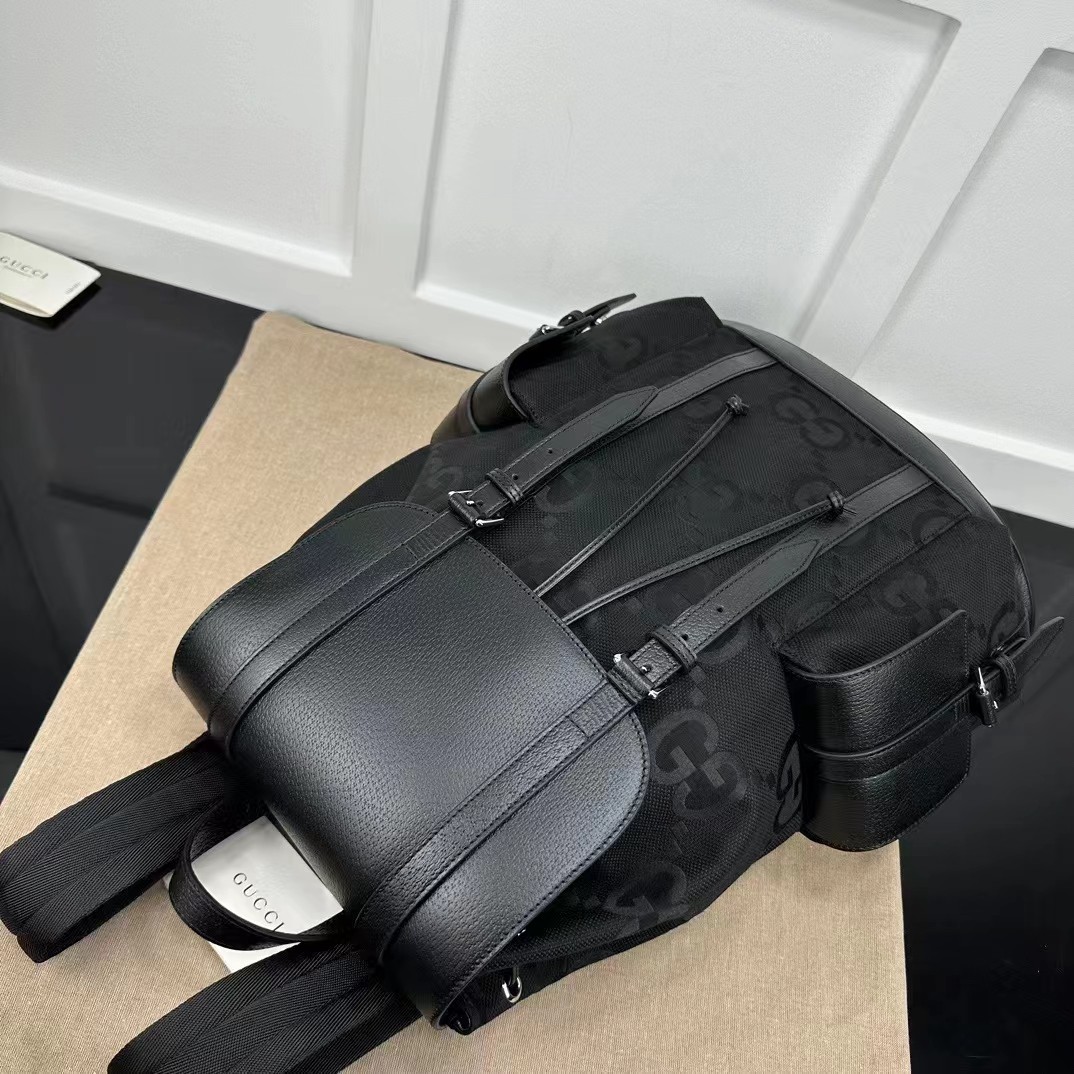 G*u*i unisex jumbo gg backpack black canvas leather cotton linen