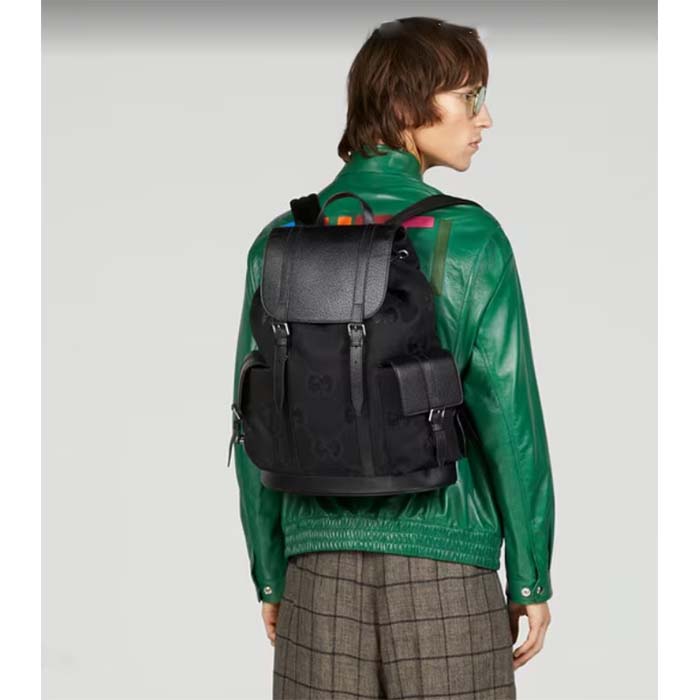 G*u*i unisex jumbo gg backpack black canvas leather cotton linen