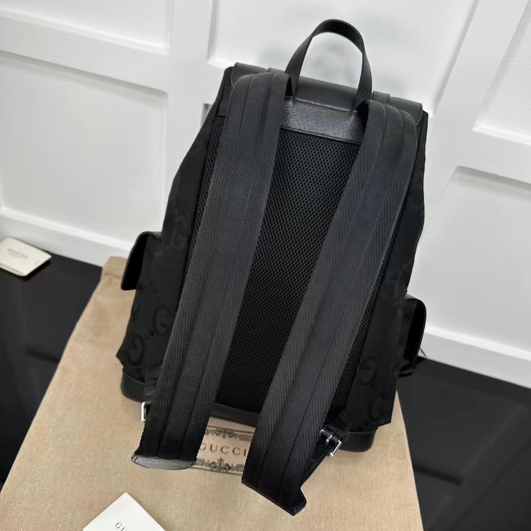 G*u*i unisex jumbo gg backpack black canvas leather cotton linen