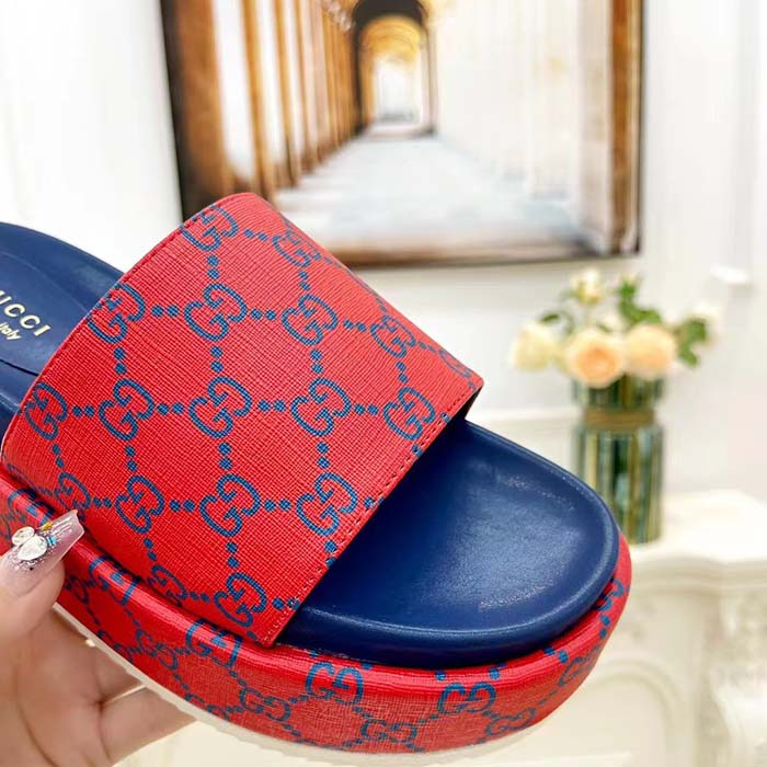 G*u*i unisex jumbo gg platform slide sandal fuchsia blue supreme low 3 cm heel