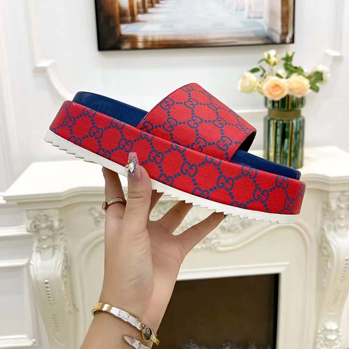 G*u*i unisex jumbo gg platform slide sandal fuchsia blue supreme low 3 cm heel