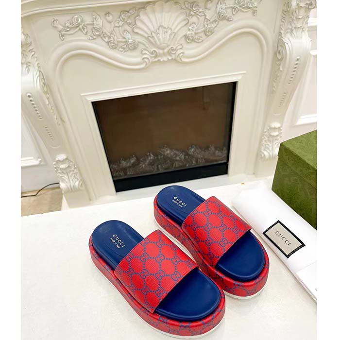 G*u*i unisex jumbo gg platform slide sandal fuchsia blue supreme low 3 cm heel