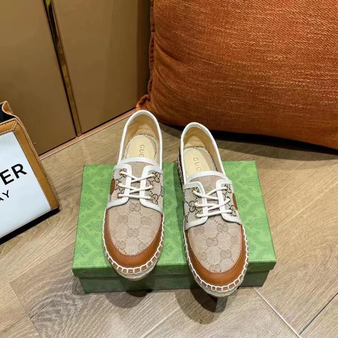 G*u*i unisex lace-up gg shoes camel ebony canvas low 3 cm heel