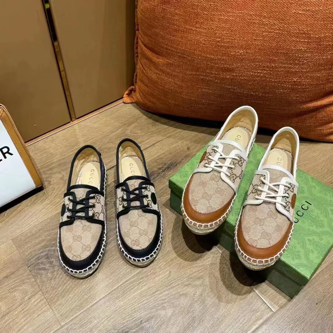 G*u*i unisex lace-up gg shoes camel ebony canvas low 3 cm heel