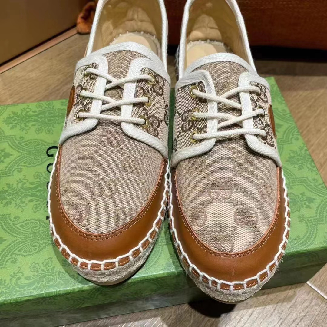 G*u*i unisex lace-up gg shoes camel ebony canvas low 3 cm heel