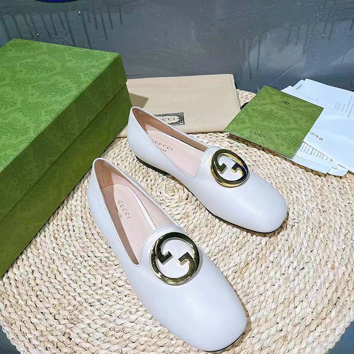 G*u*i women gg blonde ballet flat white round interlocking g leather